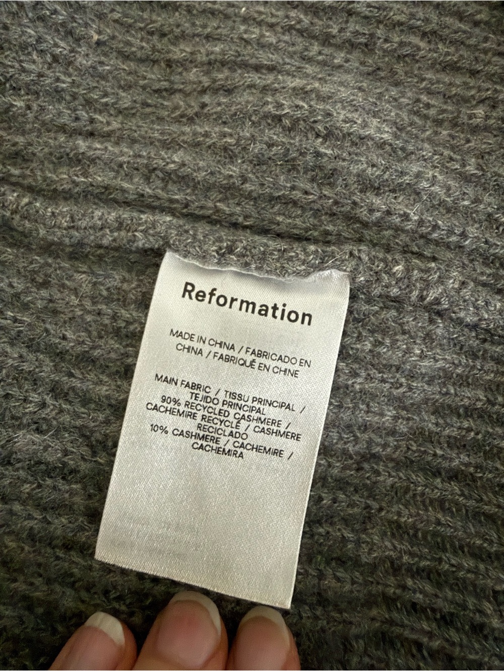 Reformation Light Gray Zip-Up Ribbed Wool Cardigan - Picture 5 of 7
